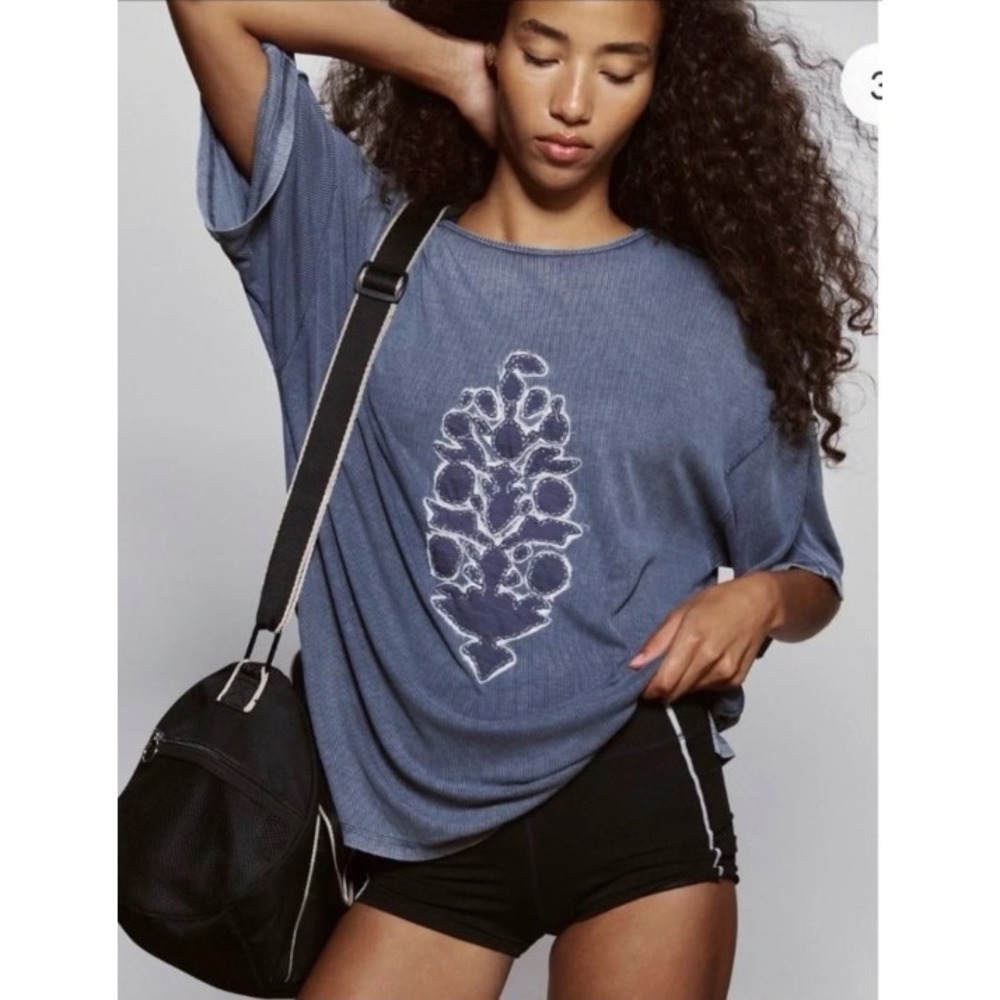 Free People FP Movement Harmony Tee - blue indigo Womens Small Blue Oversized